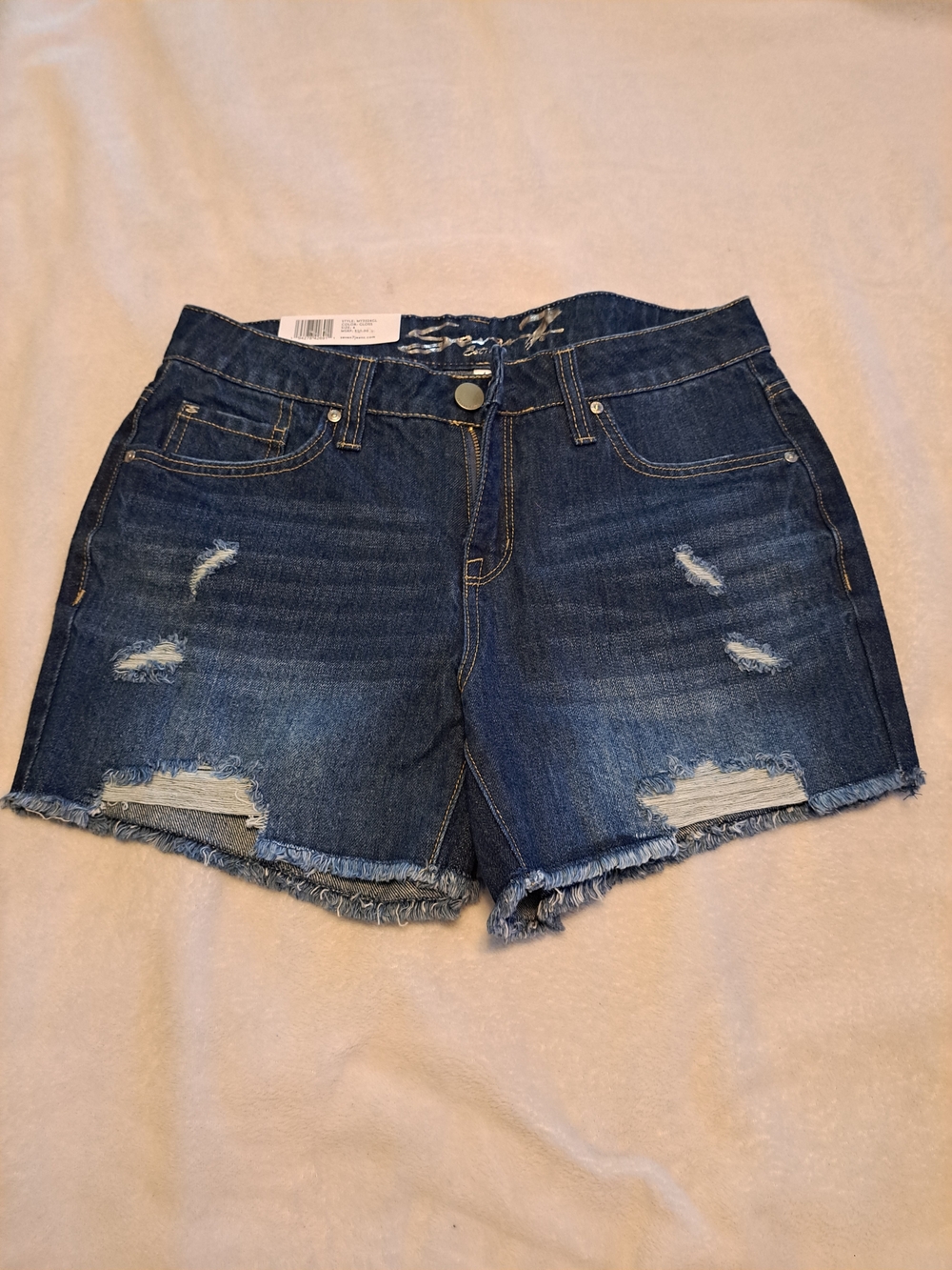 Seven7 Dark Blue Distressed Denim Shorts